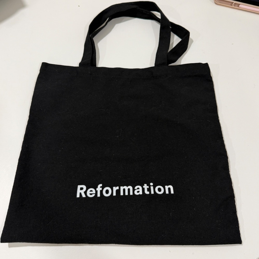 Reformation Black Canvas Logo Tote Bag Sustainable Shopper Everyday Book Bag